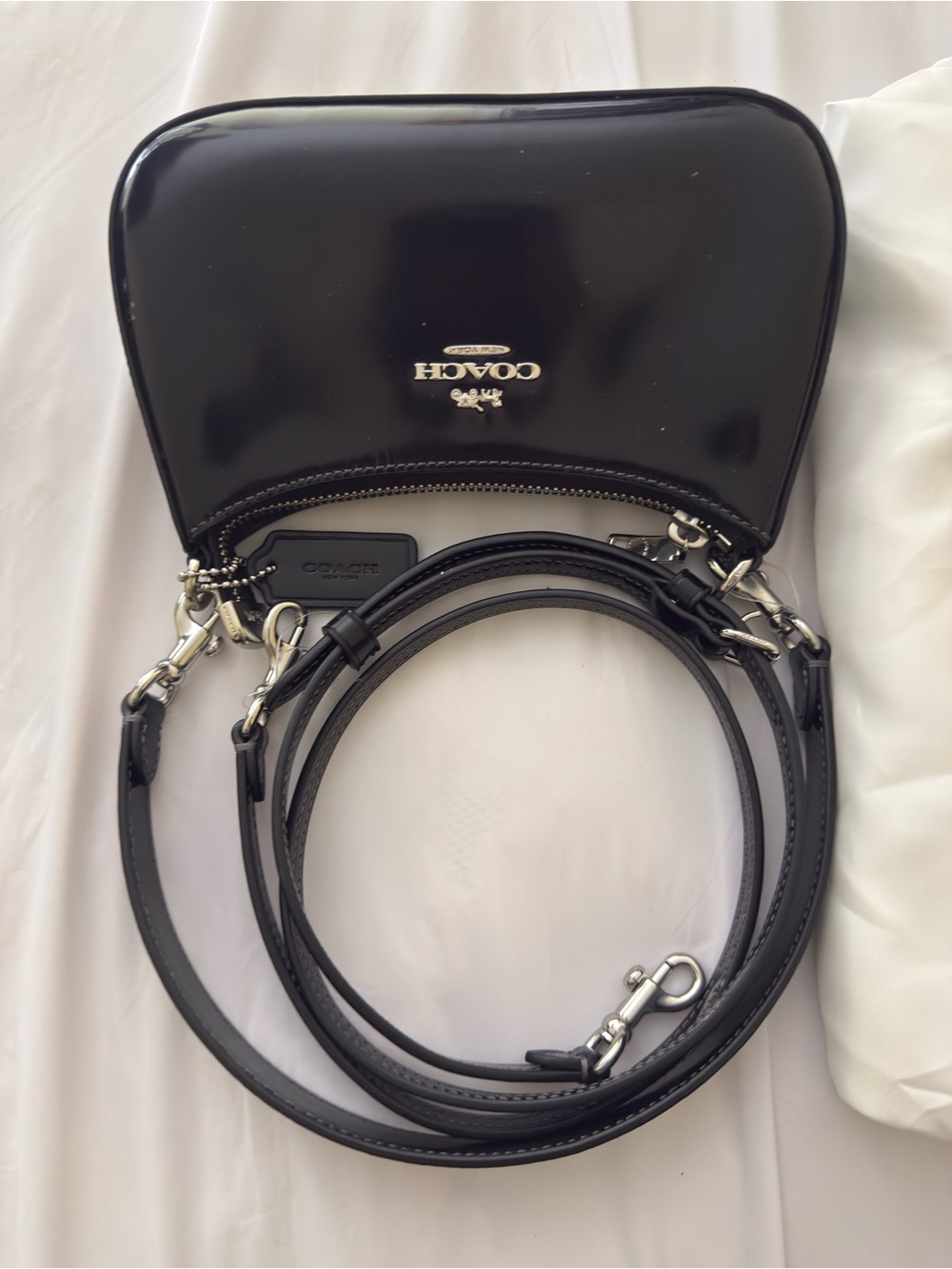 Coach Black Patent Leather Crossbody with Silver Hardware